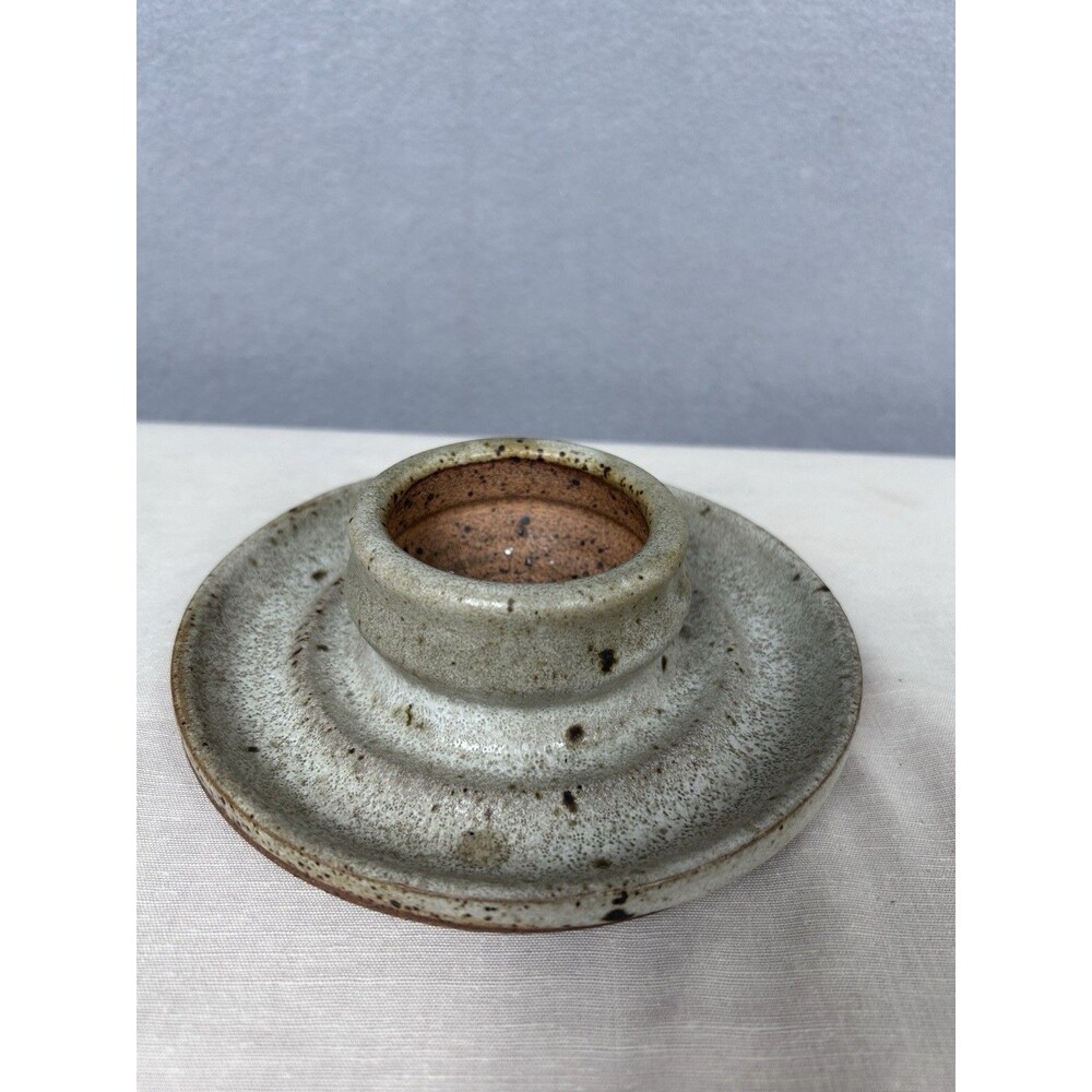 Studio Marked speckled Stoneware Candle Holder unglazed bottom Rustic 70's style